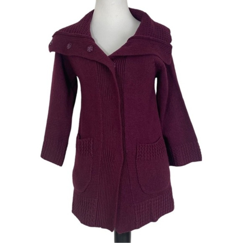 Talie‎ Womens Plum Purple Chunky Knit Open Front Cardigan Portrait Collar Small